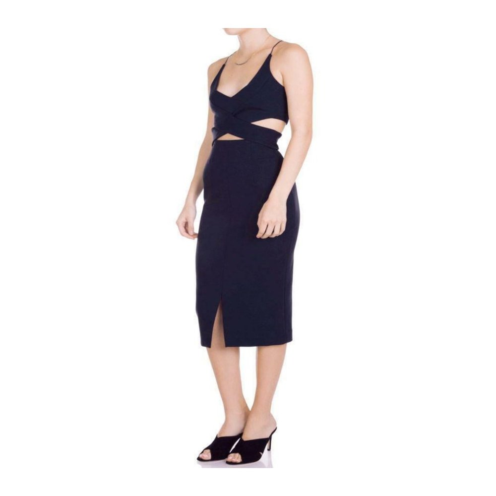 Navy Ponti Wrap Cross Back Halter Sheath - Size 8